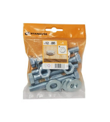 Lot de 4 Boulons Tête 6 Pans Acier Zingué L.80 X Diam.12 Mm Standers