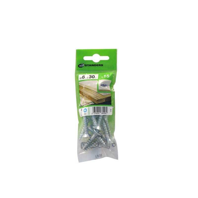 Lot de 15 Vis Acier Tête Fraisée Standers Diam.6 Mm X L.30 Mm