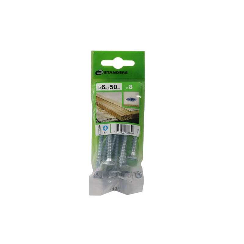 Lot de 8 Vis Acier Tête Fraisée Standers Diam.6 Mm X L.50 Mm