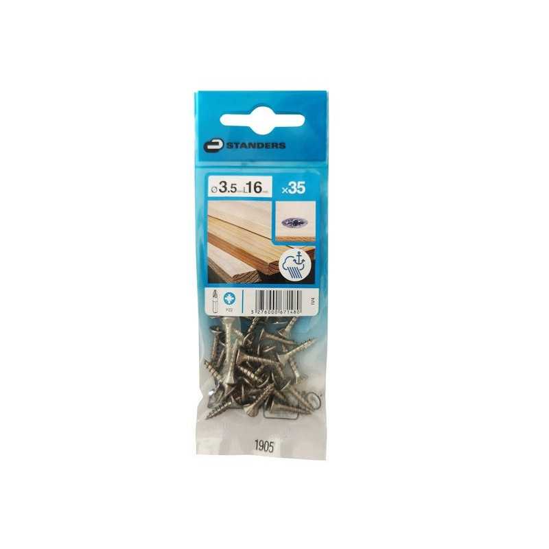 Lot de 35 Vis Inox Tête Fraisée Standers Diam.3.5 Mm X L.16 Mm