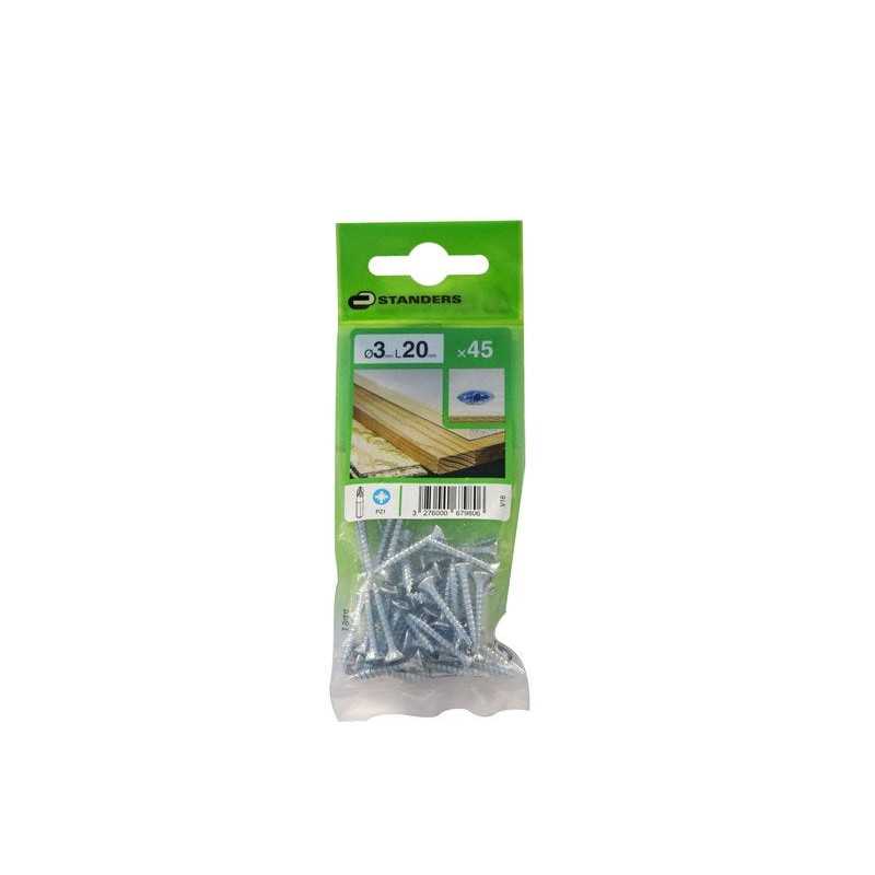 Lot de 45 Vis Acier Tête Fraisée Standers Diam.3 Mm X L.20 Mm