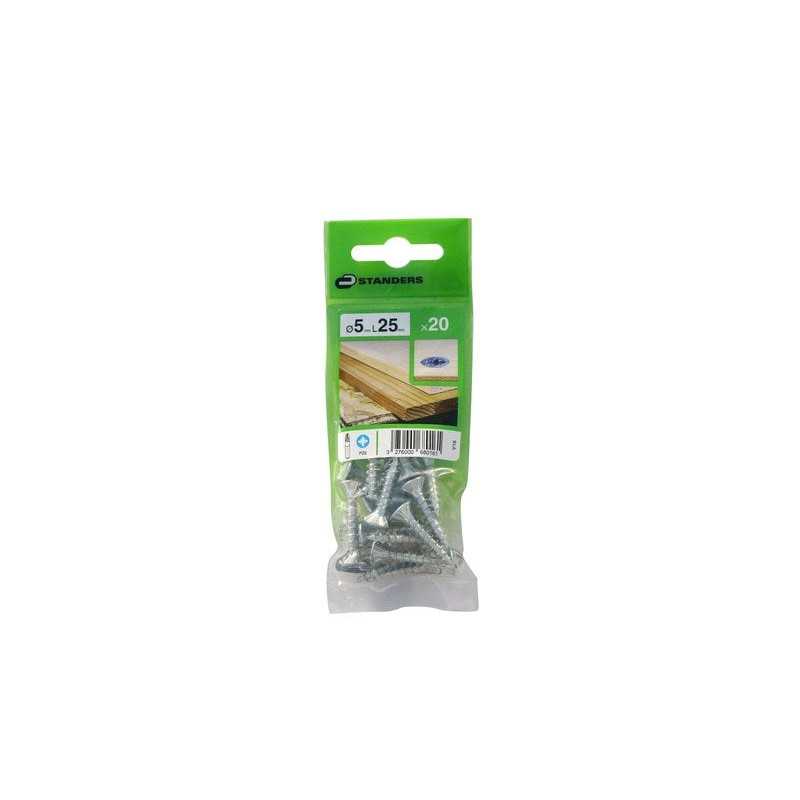 Lot de 20 Vis Acier Tête Fraisée Standers Diam.5 Mm X L.25.0 Mm