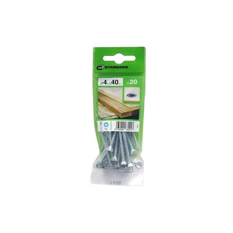 Lot de 20 Vis Acier Tête Fraisée Standers Diam.4 Mm X L.40 Mm