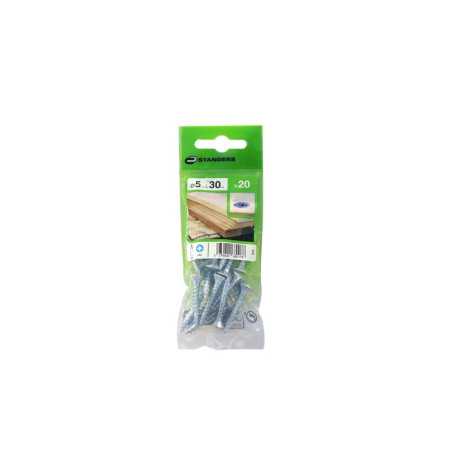 Lot de 20 Vis Acier Tête Fraisée Standers Diam.5 Mm X L.30 Mm