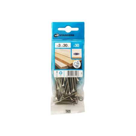 Lot de 30 Vis Inox Tête Fraisée Standers Diam.3 Mm X L.30 Mm