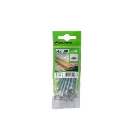 Lot de 10 Vis Acier Tête Fraisée Standers Diam.4.5 Mm X L.60 Mm