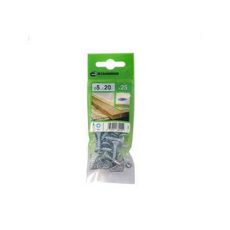 Lot de 25 Vis Acier Tête Fraisée Standers Diam.5 Mm X L.20 Mm