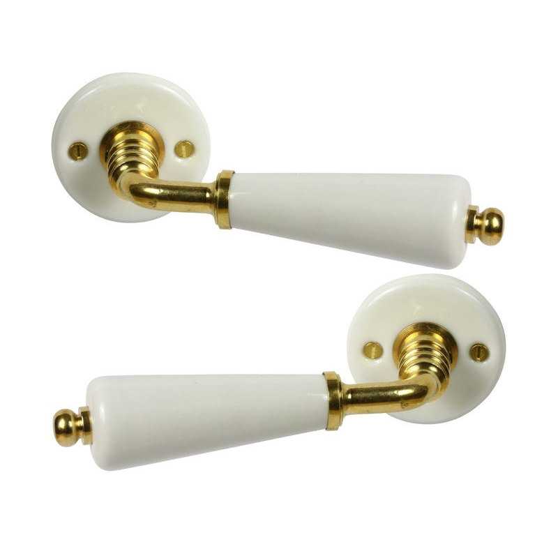 2 Poignées Sur Rosace Porcelaine Inspire Porcelaine De Limoges Laitonné Sans Tr
