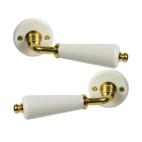 2 Poignées Sur Rosace Porcelaine Inspire Porcelaine De Limoges Laitonné Sans Tr