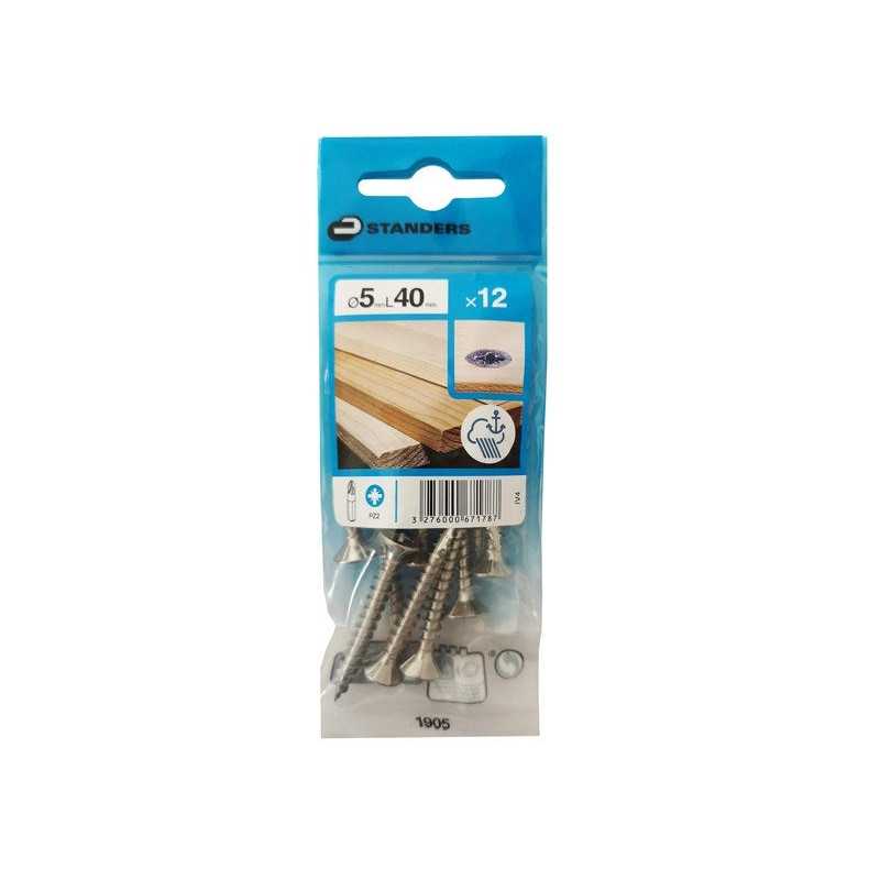 Lot de 12 Vis Inox Tête Fraisée Standers Diam.5 Mm X L.40 Mm