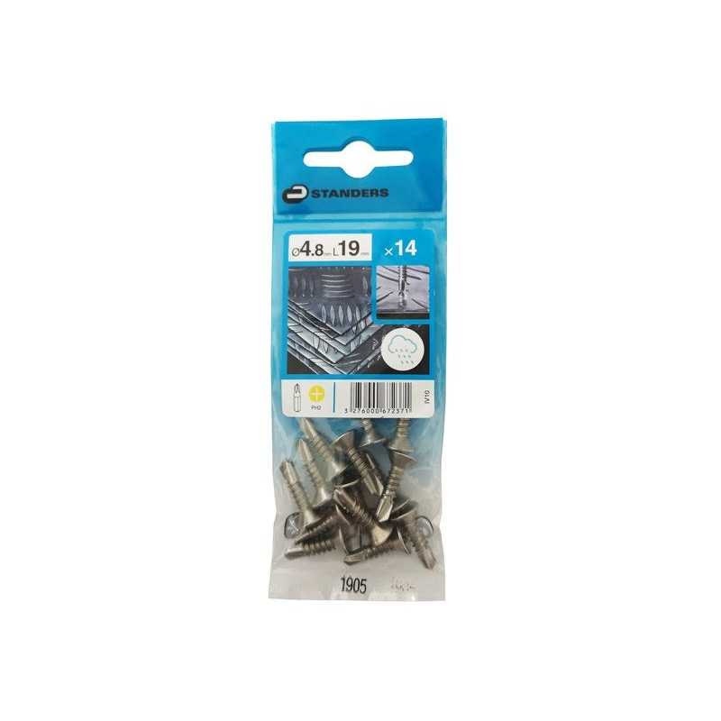 Lot de 14 Vis autoperceuse Inox Tête Fraisée Phillips Standers X L.19 Mm