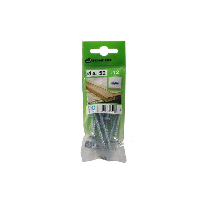Lot de 12 Vis Acier Tête Fraisée Standers Diam.4.5 Mm X L.50 Mm