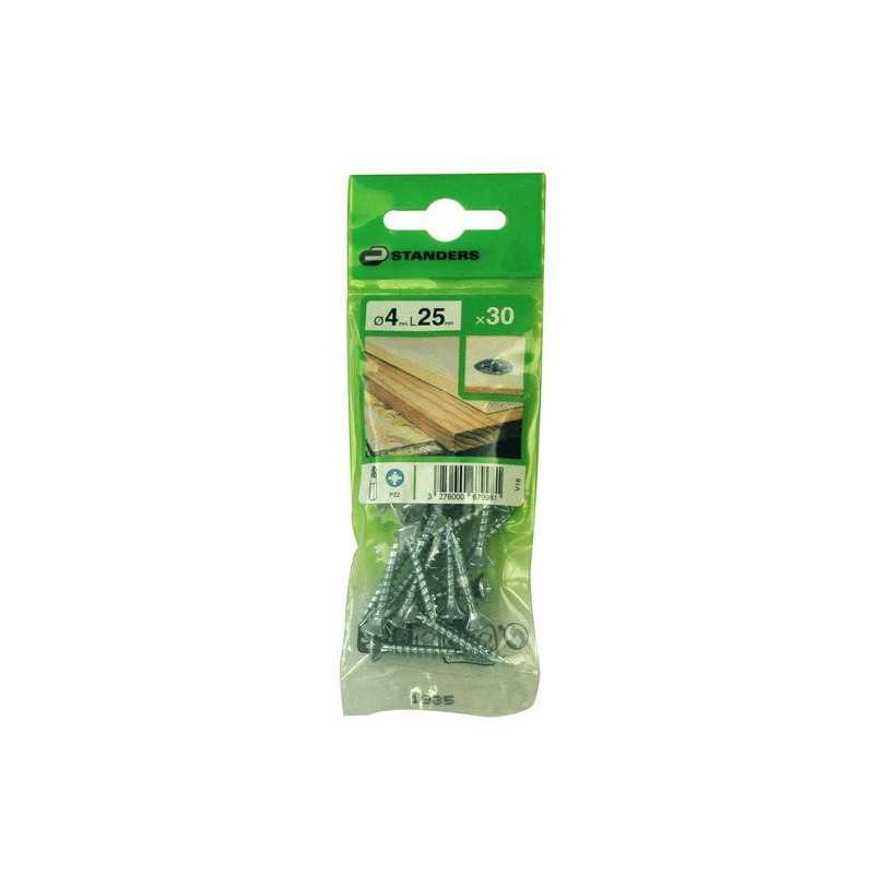 Lot de 30 Vis Acier Tête Fraisée Standers Diam.4 Mm X L.25 Mm