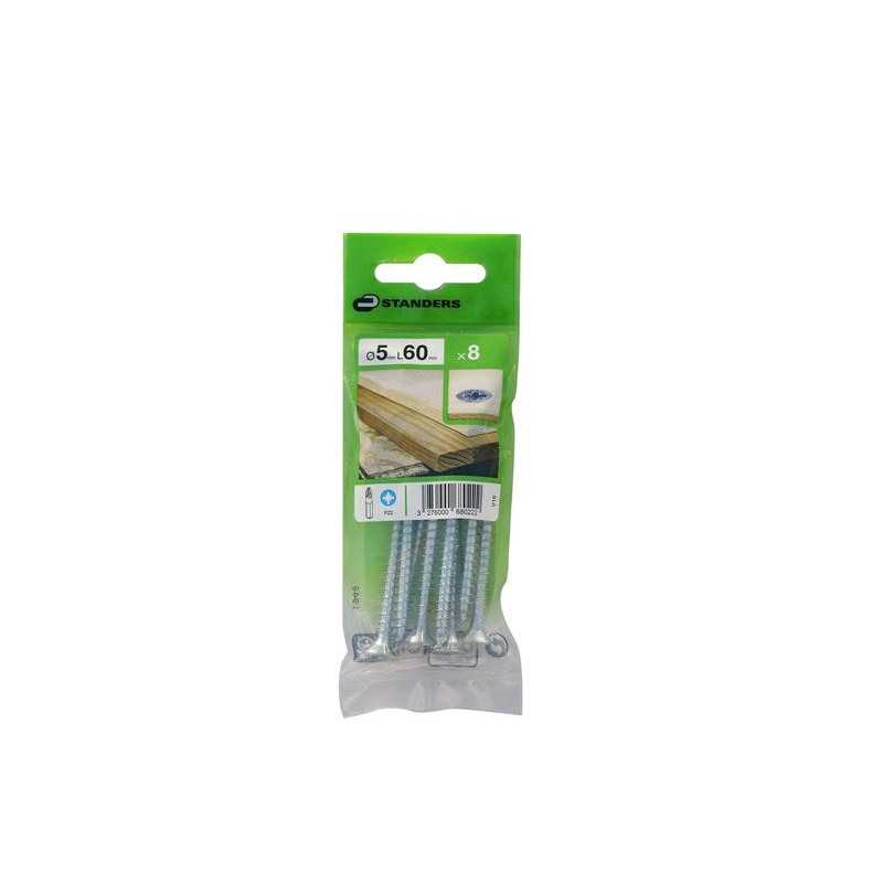 Lot de 8 Vis Acier Tête Fraisée Standers Diam.5 Mm X L.60 Mm