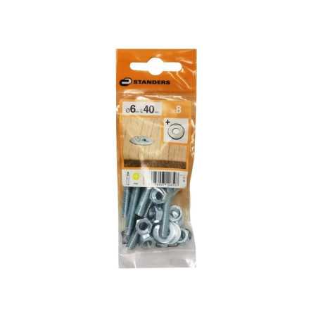 Lot de 8 Boulons Tête Autofraisée Plate Acier Zingué L.40 Standers