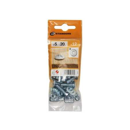 Lot de 12 boulons tête ronde acier zingué L.20 X Diam.5 Mm