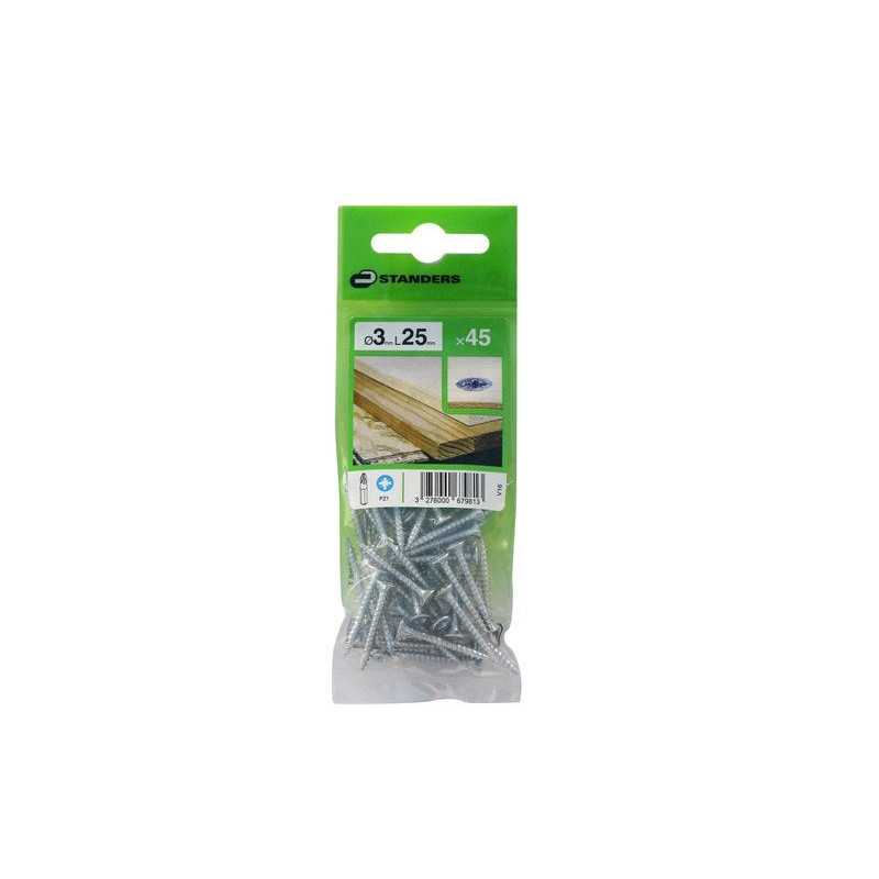 Lot de 45 Vis Acier Tête Fraisée Standers Diam.3 Mm X L.25 Mm