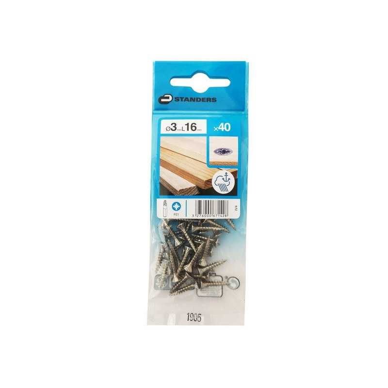 Lot de 40 Vis Inox Tête Fraisée Standers Diam.5 Mm X L.16 Mm