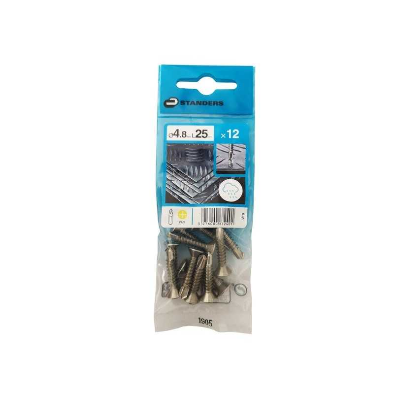 Lot de 12 Vis autoperceuse Inox Tête Fraisée Phillips Standers X L.25 Mm