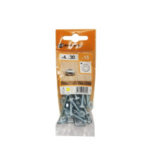 Lot de 15 Boulons Tête Cylindrique Acier Zingué L.30 X Diam.4 Mm Standers