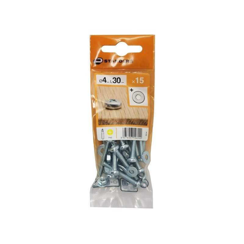 Lot de 15 Boulons Tête Cylindrique Acier Zingué L.30 X Diam.4 Mm Standers