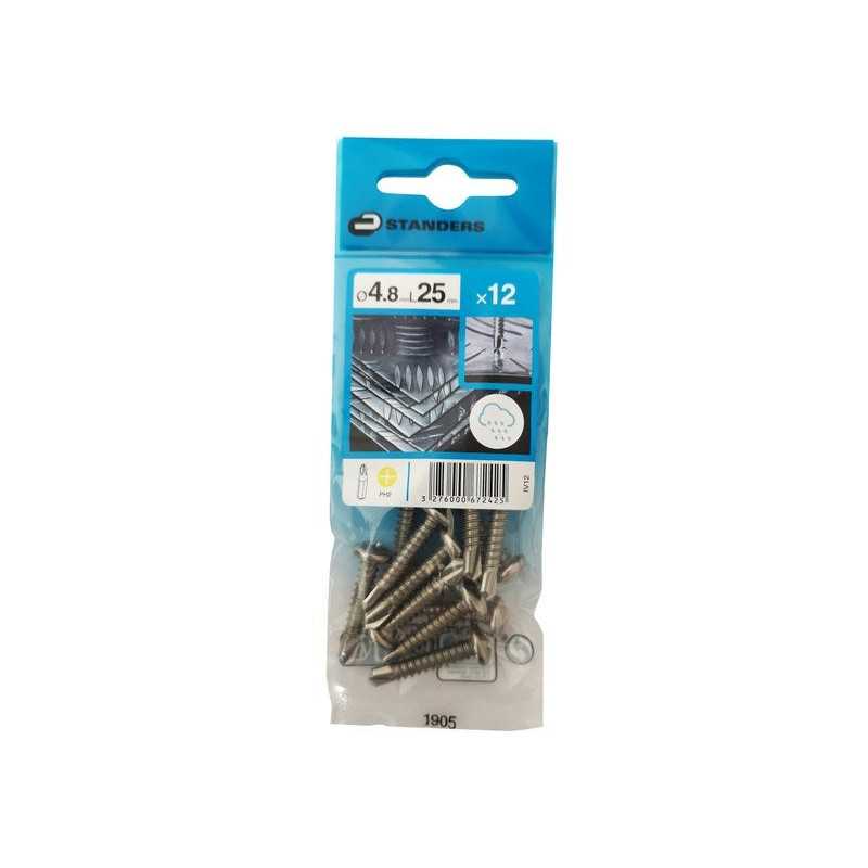 Lot de 12 Vis autoperceuse Inox Tête Ronde Phillips Standers X L.25 Mm
