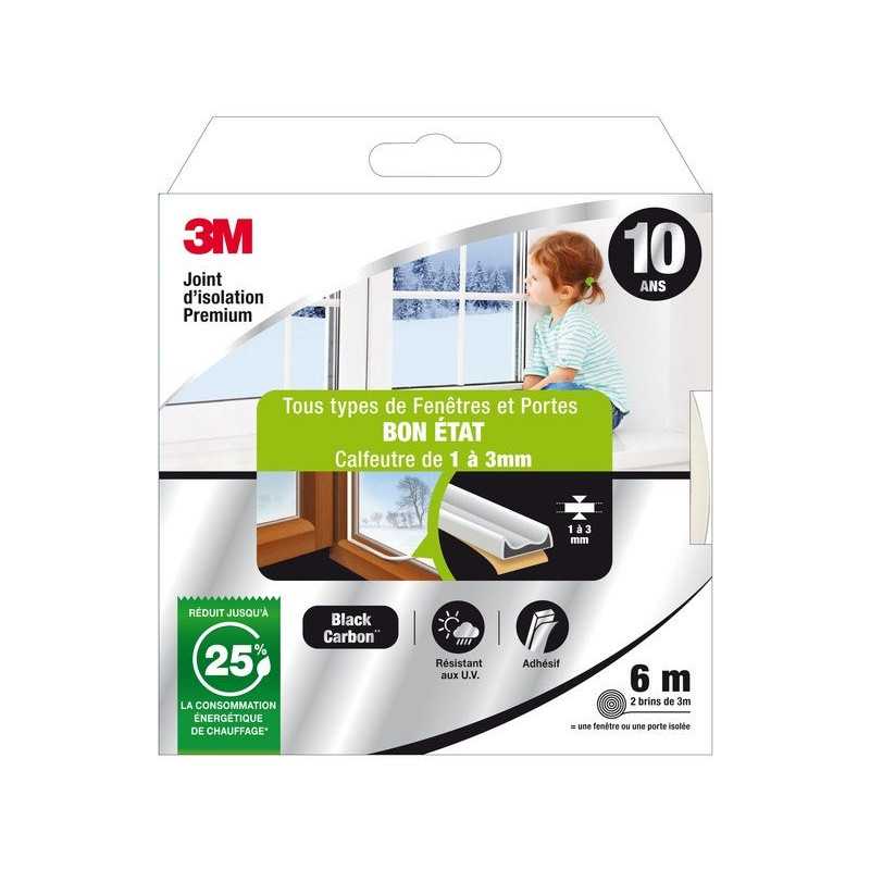 Joint de porte et Fenêtre Universel bon etat premium 3M 1 à 3 Mm X 6 M Blanc