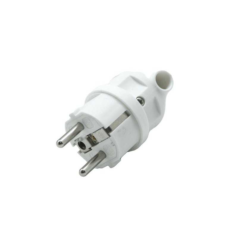 Fiche électrique mâle 2 pôles + terre connexion sur le côté 16 A blanc